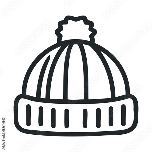 A warm knitted winter hat with a fluffy pompom on top is ideal for conveying concepts of cold weather, comfort, and seasonal outdoor activities.