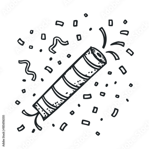 Celebrate special occasions and joyful events with an exploding party popper releasing festive confetti and streamers, perfect for holiday greetings, birthday invitations, and festive