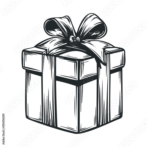 Stylized gift box with a decorative ribbon and bow perfect for conveying celebration surprise or special occasion themes in holiday greetings and event promotions