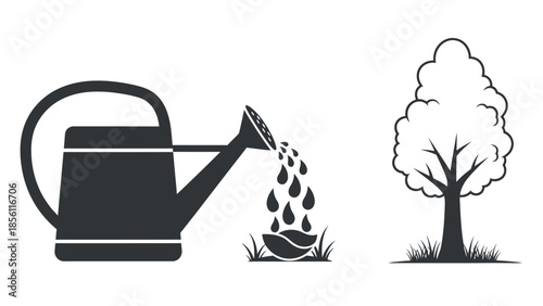 Watering Can Pouring Water on Plants.