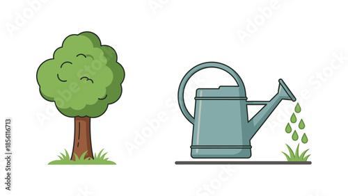 Watering Can Pouring Water on Plant.