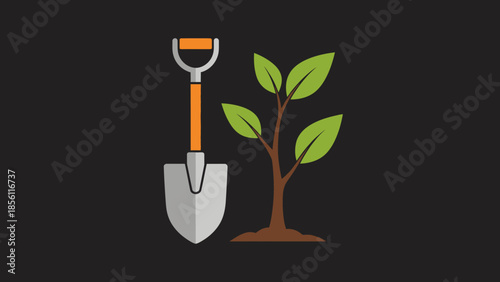 Shovel and Small Green Plant Illustration.