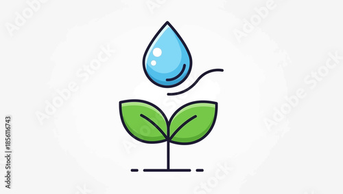 Simple Green Plant with Water Droplet.