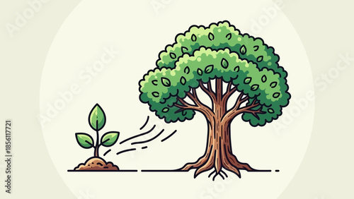 Illustration of Small Plant Growing into Tree.