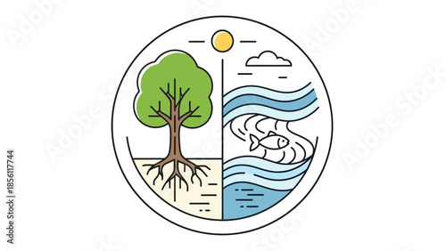 Earth Elements Illustration in Circle Logo.