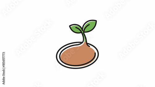 Sprouting Seedling with Green Leaves Illustration.