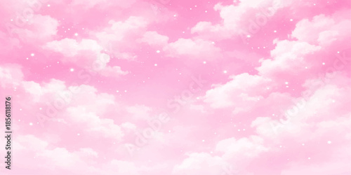 Abstract pink background with hearts and beautiful clear blue sky clouds