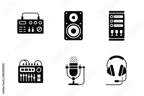 Professional Audio Equipment and Sound Recording Studio Icons
