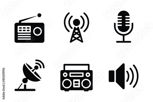 Radio Broadcasting and Wireless Communication Technology Icons