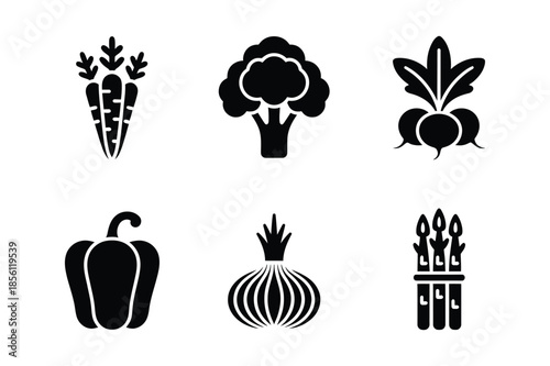 Healthy Vegetable Icons Including Broccoli Carrots and Onion