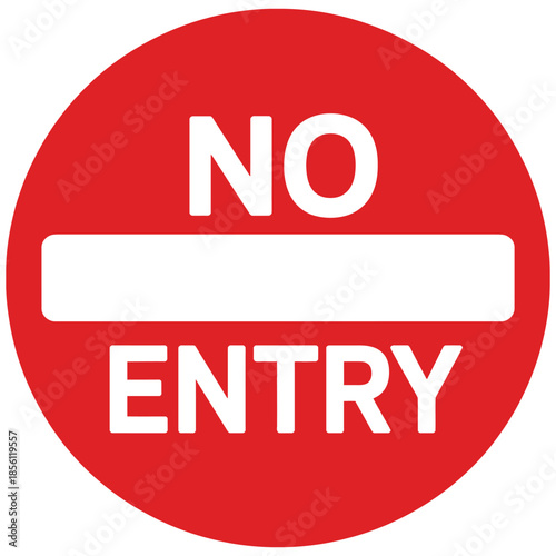Red no entry sign, bold circular warning illustration for restricted areas, workplace safety, traffic control, access prohibition, compliance communication, and hazard prevention design.