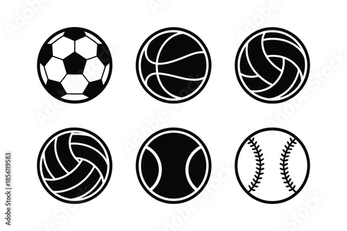 Sport Ball Silhouette Icons for Soccer Basketball and Tennis