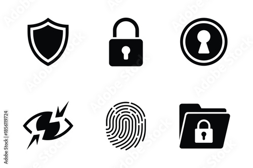Data security protection and cyber privacy vector icons