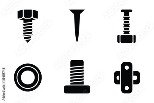Industrial hardware bolts screws and fasteners icons set