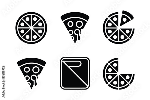 Pizza icons set featuring whole pizza and individual slices