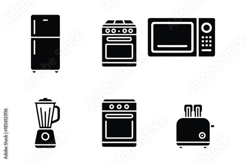 Kitchen appliance icons including refrigerator and stove
