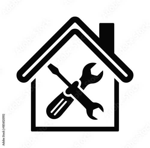 Vector house icon with tools inside symbolizes home repair