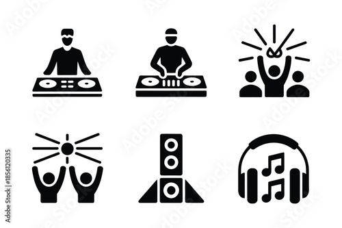 DJ and nightlife entertainment icons with speakers and sound
