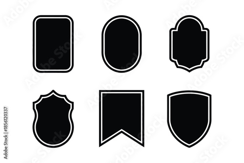 Blank badge and shield label icons for logo design elements