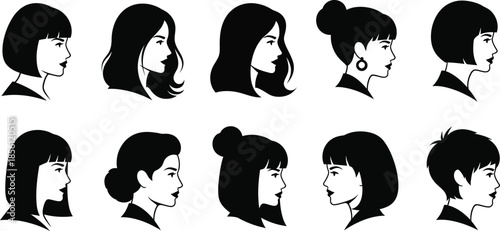 Illustrations of various asian female hairstyles