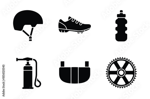 Essential Bicycle Parts and Cycling Gear Equipment Icon Set