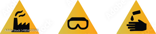 Set of safety hazard warning signs, Danger, caution, flammable, toxic, electric shock, radioactive, corrosive, poison symbols. Workplace health. Vector illustration !