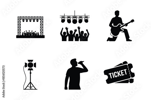 Live Music Concert Event and Stage Performance Silhouette Icons