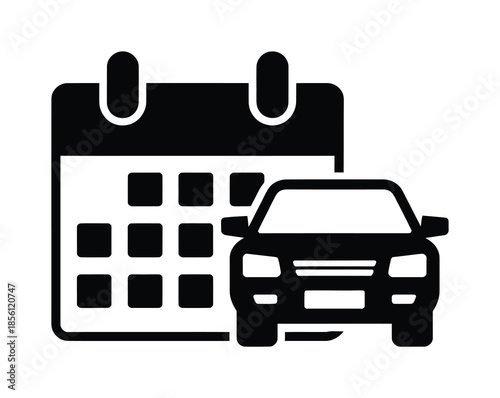 Vector icon shows car and calendar for scheduling
