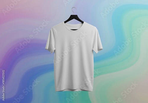 White Tshirt on hanger isolated on colorful background