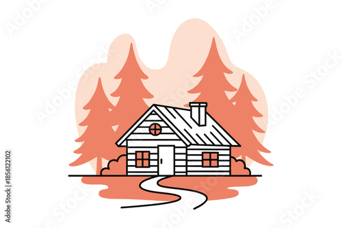 Scenic Log Cabin House in Pine Tree Forest