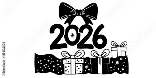 New Year 2026 celebration with gifts and bow