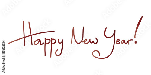 Handwritten Happy New Year greeting on white background