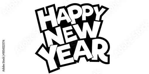 Happy New Year celebration with bold comic style text