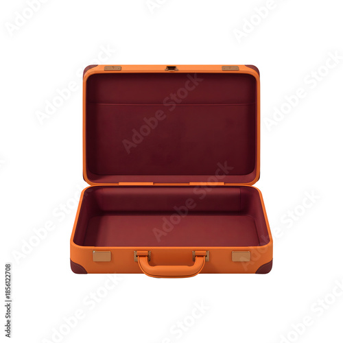 Open Empty Orange Suitcase Ready for Travel Transparent Background