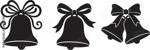 Collection of festive bells with bows perfect for holiday decorations and celebrations