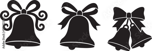 Set of Three Black Bells with Elegant Ribbons Perfect for Holiday Decorations or Celebrations