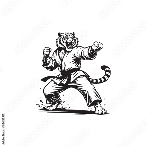 Black and white tiger martial artist striking a pose martial arts karate