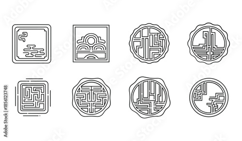 Collection of Black and White Geometric and Abstract Line Art Icons pattern