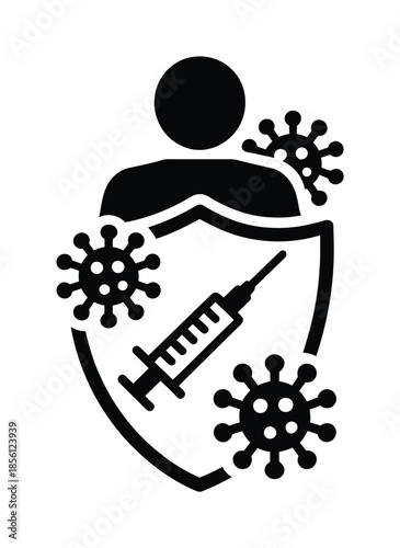 Vector illustration of vaccination shielding against virus particles