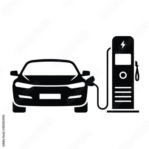 Vector image shows electric car charging at station