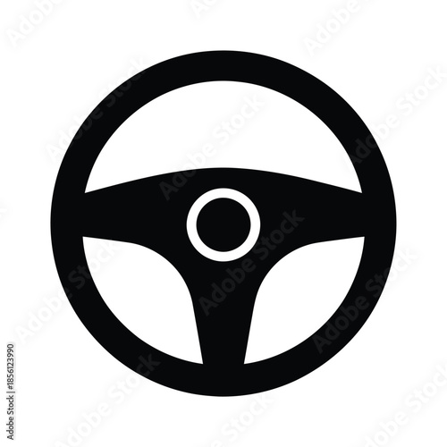 Black and white vector steering wheel centered in image