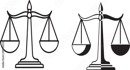 Classic balance scale icon with black and white background