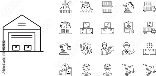 Warehouse operations with machinery and workers in industrial setting