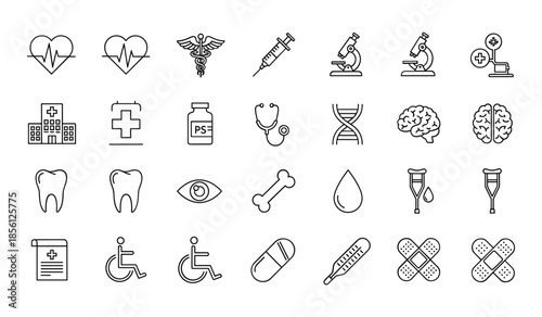 Medical Healthcare Icons Set Cardiology Neurology Dentistry Pharmacy and More Keywords: healthcare, medical, icon, set, cardiology, heart, pulse, electrocardiogram, caduceus, symbol, medicine