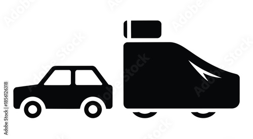 Black vector image of car towing trailer