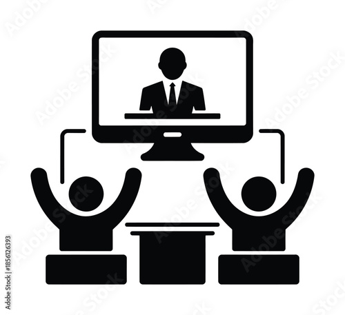 Businessman leading a virtual meeting through vector screen