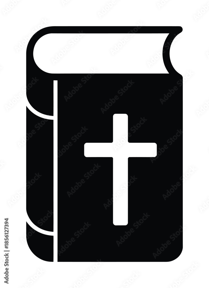 Obraz premium Black and white vector icon of a book with a cross