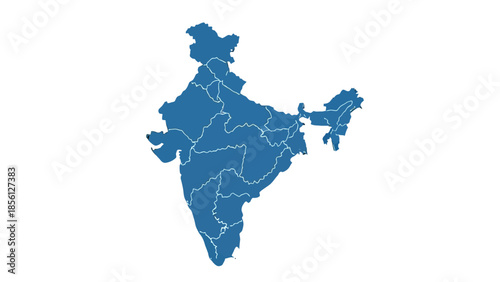 Simple Solid Blue Map of India Displaying Geographical Borders on an Isolated White Background