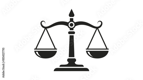 Simplified Black Scales of Justice Icon Symbolizing Law and Fairness on Isolated White Background
