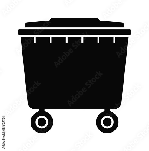 Black vector trash bin on wheels for waste disposal